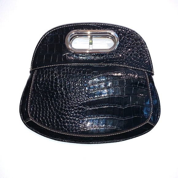 Nine West Faux Croc Clutch Purse Black Vegan Leather Embossed Small Bag - Picture 2 of 4